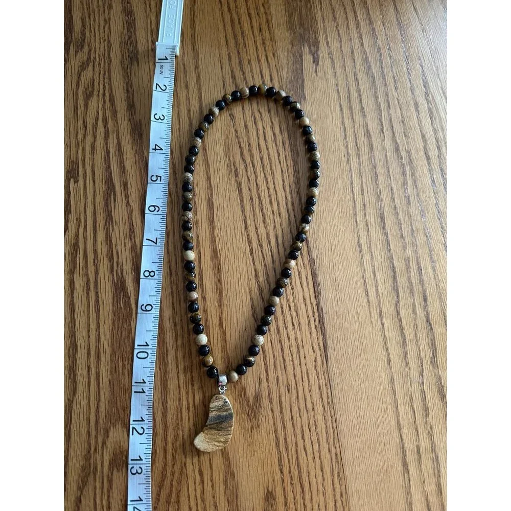 Handmade Beaded Necklace Natural Stone Pendant  Earthy Tones 18